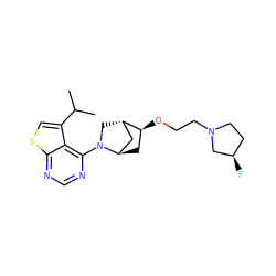 CC(C)c1csc2ncnc(N3C[C@H]4C[C@H]3C[C@@H]4OCCN3CC[C@@H](F)C3)c12 ZINC000653666695