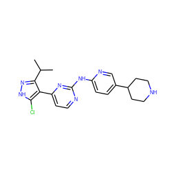 CC(C)c1n[nH]c(Cl)c1-c1ccnc(Nc2ccc(C3CCNCC3)cn2)n1 ZINC000064512026