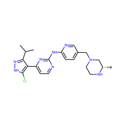 CC(C)c1n[nH]c(Cl)c1-c1ccnc(Nc2ccc(CN3CCN[C@@H](C)C3)cn2)n1 ZINC000064503938