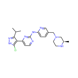 CC(C)c1n[nH]c(Cl)c1-c1ccnc(Nc2ccc(CN3CCN[C@H](C)C3)cn2)n1 ZINC000064526519