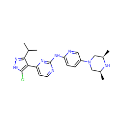 CC(C)c1n[nH]c(Cl)c1-c1ccnc(Nc2ccc(N3C[C@H](C)N[C@H](C)C3)cn2)n1 ZINC000064503928