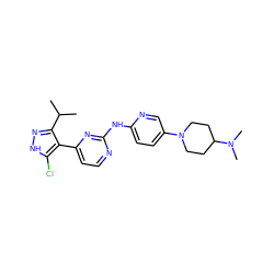 CC(C)c1n[nH]c(Cl)c1-c1ccnc(Nc2ccc(N3CCC(N(C)C)CC3)cn2)n1 ZINC000064526521