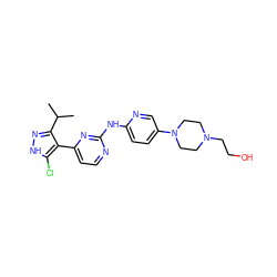 CC(C)c1n[nH]c(Cl)c1-c1ccnc(Nc2ccc(N3CCN(CCO)CC3)cn2)n1 ZINC000064539289