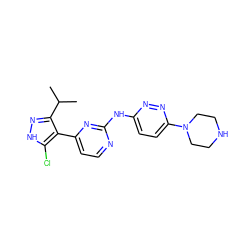 CC(C)c1n[nH]c(Cl)c1-c1ccnc(Nc2ccc(N3CCNCC3)nn2)n1 ZINC000064527066