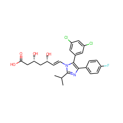 CC(C)c1nc(-c2ccc(F)cc2)c(-c2cc(Cl)cc(Cl)c2)n1/C=C/[C@@H](O)C[C@@H](O)CC(=O)O ZINC000013833959