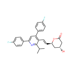 CC(C)c1nc(-c2ccc(F)cc2)cc(-c2ccc(F)cc2)c1/C=C/[C@@H]1C[C@@H](O)CC(=O)O1 ZINC000027703832