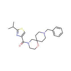 CC(C)c1nc(C(=O)N2CCOC3(CCN(Cc4ccccc4)CC3)C2)cs1 ZINC000064548900