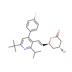 CC(C)c1nc(C(C)(C)C)cc(-c2ccc(F)cc2)c1/C=C/[C@@H]1C[C@@H](O)CC(=O)O1 ZINC000027655214