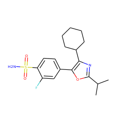 CC(C)c1nc(C2CCCCC2)c(-c2ccc(S(N)(=O)=O)c(F)c2)o1 ZINC000029318770