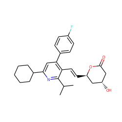 CC(C)c1nc(C2CCCCC2)cc(-c2ccc(F)cc2)c1/C=C/[C@@H]1C[C@@H](O)CC(=O)O1 ZINC000027708139