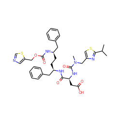 CC(C)c1nc(CN(C)C(=O)N[C@@H](CC(=O)O)C(=O)N[C@H](CC[C@H](Cc2ccccc2)NC(=O)OCc2cncs2)Cc2ccccc2)cs1 ZINC000150604107