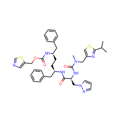 CC(C)c1nc(CN(C)C(=O)N[C@@H](Cn2cccn2)C(=O)N[C@H](CC[C@H](Cc2ccccc2)NC(=O)OCc2cncs2)Cc2ccccc2)cs1 ZINC000150604160