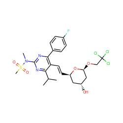 CC(C)c1nc(N(C)S(C)(=O)=O)nc(-c2ccc(F)cc2)c1/C=C/[C@@H]1C[C@@H](O)C[C@H](OCC(Cl)(Cl)Cl)O1 ZINC000139539380