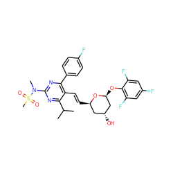 CC(C)c1nc(N(C)S(C)(=O)=O)nc(-c2ccc(F)cc2)c1/C=C/[C@@H]1C[C@@H](O)C[C@H](Oc2c(F)cc(F)cc2F)O1 ZINC000139553138