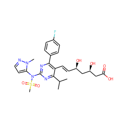 CC(C)c1nc(N(c2ccnn2C)S(C)(=O)=O)nc(-c2ccc(F)cc2)c1/C=C/[C@@H](O)C[C@@H](O)CC(=O)O ZINC000014978022