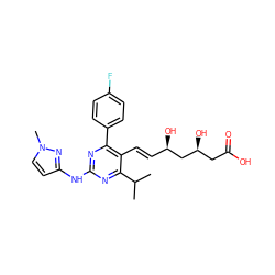 CC(C)c1nc(Nc2ccn(C)n2)nc(-c2ccc(F)cc2)c1/C=C/[C@@H](O)C[C@@H](O)CC(=O)O ZINC000014978028