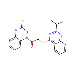 CC(C)c1nc(SCC(=O)N2CC(=O)Nc3ccccc32)c2ccccc2n1 ZINC000001343001