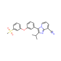 CC(C)c1nc2c(C#N)cccn2c1-c1cccc(Oc2cccc(S(C)(=O)=O)c2)c1 ZINC000045355568