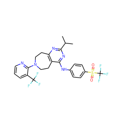 CC(C)c1nc2c(c(Nc3ccc(S(=O)(=O)C(F)(F)F)cc3)n1)CCN(c1ncccc1C(F)(F)F)CC2 ZINC000139691652