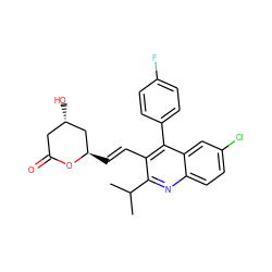 CC(C)c1nc2ccc(Cl)cc2c(-c2ccc(F)cc2)c1/C=C/[C@@H]1C[C@@H](O)CC(=O)O1 ZINC000001488612