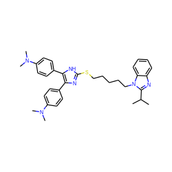 CC(C)c1nc2ccccc2n1CCCCCSc1nc(-c2ccc(N(C)C)cc2)c(-c2ccc(N(C)C)cc2)[nH]1 ZINC000001538156