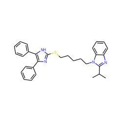 CC(C)c1nc2ccccc2n1CCCCCSc1nc(-c2ccccc2)c(-c2ccccc2)[nH]1 ZINC000029480889