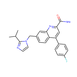 CC(C)c1nccn1Cc1ccc2c(-c3ccc(F)cc3)cc(C(N)=O)nc2c1 ZINC000221603186