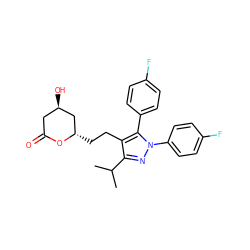 CC(C)c1nn(-c2ccc(F)cc2)c(-c2ccc(F)cc2)c1CC[C@H]1C[C@H](O)CC(=O)O1 ZINC000027215919