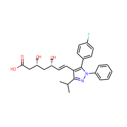 CC(C)c1nn(-c2ccccc2)c(-c2ccc(F)cc2)c1/C=C/[C@@H](O)C[C@@H](O)CC(=O)O ZINC000013456080