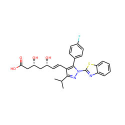 CC(C)c1nn(-c2nc3ccccc3s2)c(-c2ccc(F)cc2)c1/C=C/[C@@H](O)C[C@@H](O)CC(=O)O ZINC000026183248