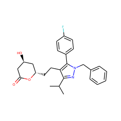 CC(C)c1nn(Cc2ccccc2)c(-c2ccc(F)cc2)c1CC[C@H]1C[C@H](O)CC(=O)O1 ZINC000027210964