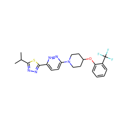 CC(C)c1nnc(-c2ccc(N3CCC(Oc4ccccc4C(F)(F)F)CC3)nn2)s1 ZINC000045349962