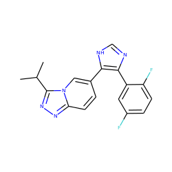 CC(C)c1nnc2ccc(-c3[nH]cnc3-c3cc(F)ccc3F)cn12 ZINC000014961365