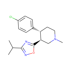 CC(C)c1noc([C@@H]2CN(C)CC[C@H]2c2ccc(Cl)cc2)n1 ZINC000026183549