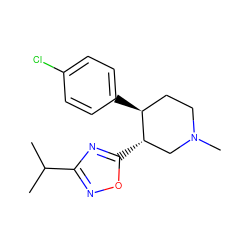 CC(C)c1noc([C@H]2CN(C)CC[C@@H]2c2ccc(Cl)cc2)n1 ZINC000026182156