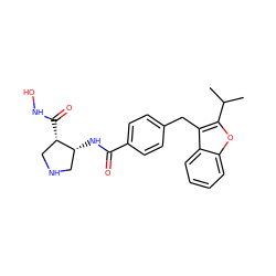 CC(C)c1oc2ccccc2c1Cc1ccc(C(=O)N[C@@H]2CNC[C@@H]2C(=O)NO)cc1 ZINC000029127261