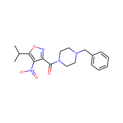 CC(C)c1onc(C(=O)N2CCN(Cc3ccccc3)CC2)c1[N+](=O)[O-] ZINC000020285405