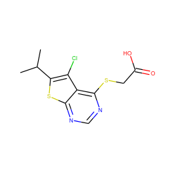 CC(C)c1sc2ncnc(SCC(=O)O)c2c1Cl ZINC000113835348