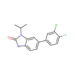 CC(C)n1c(=O)[nH]c2ccc(-c3ccc(F)c(Cl)c3)cc21 ZINC000028460551