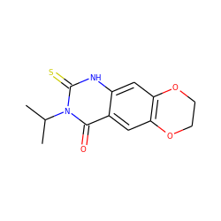 CC(C)n1c(=S)[nH]c2cc3c(cc2c1=O)OCCO3 ZINC000146031186