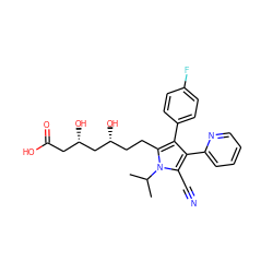 CC(C)n1c(C#N)c(-c2ccccn2)c(-c2ccc(F)cc2)c1CC[C@@H](O)C[C@@H](O)CC(=O)O ZINC000014967815