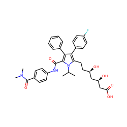 CC(C)n1c(CC[C@@H](O)C[C@@H](O)CC(=O)O)c(-c2ccc(F)cc2)c(-c2ccccc2)c1C(=O)Nc1ccc(C(=O)N(C)C)cc1 ZINC000028951254