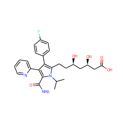 CC(C)n1c(CC[C@@H](O)C[C@@H](O)CC(=O)O)c(-c2ccc(F)cc2)c(-c2ccccn2)c1C(N)=O ZINC000014967807