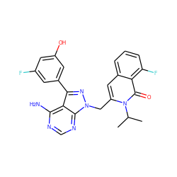 CC(C)n1c(Cn2nc(-c3cc(O)cc(F)c3)c3c(N)ncnc32)cc2cccc(F)c2c1=O ZINC000088346147