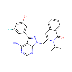 CC(C)n1c(Cn2nc(-c3cc(O)cc(F)c3)c3c(N)ncnc32)cc2ccccc2c1=O ZINC000088345627