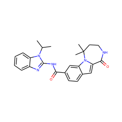 CC(C)n1c(NC(=O)c2ccc3cc4n(c3c2)C(C)(C)CCNC4=O)nc2ccccc21 ZINC000219415159