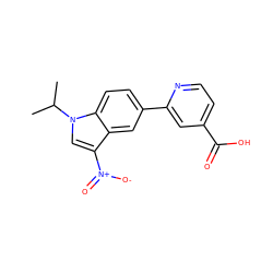 CC(C)n1cc([N+](=O)[O-])c2cc(-c3cc(C(=O)O)ccn3)ccc21 ZINC000116763180