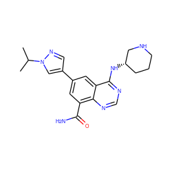 CC(C)n1cc(-c2cc(C(N)=O)c3ncnc(N[C@H]4CCCNC4)c3c2)cn1 ZINC000114350286