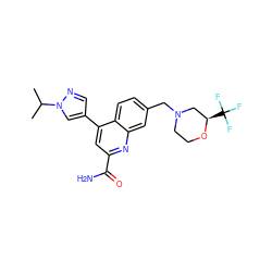 CC(C)n1cc(-c2cc(C(N)=O)nc3cc(CN4CCO[C@H](C(F)(F)F)C4)ccc23)cn1 ZINC000221624685