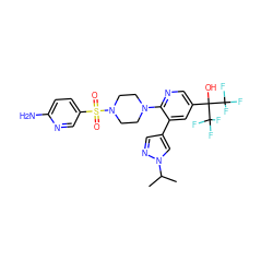 CC(C)n1cc(-c2cc(C(O)(C(F)(F)F)C(F)(F)F)cnc2N2CCN(S(=O)(=O)c3ccc(N)nc3)CC2)cn1 ZINC000299830674